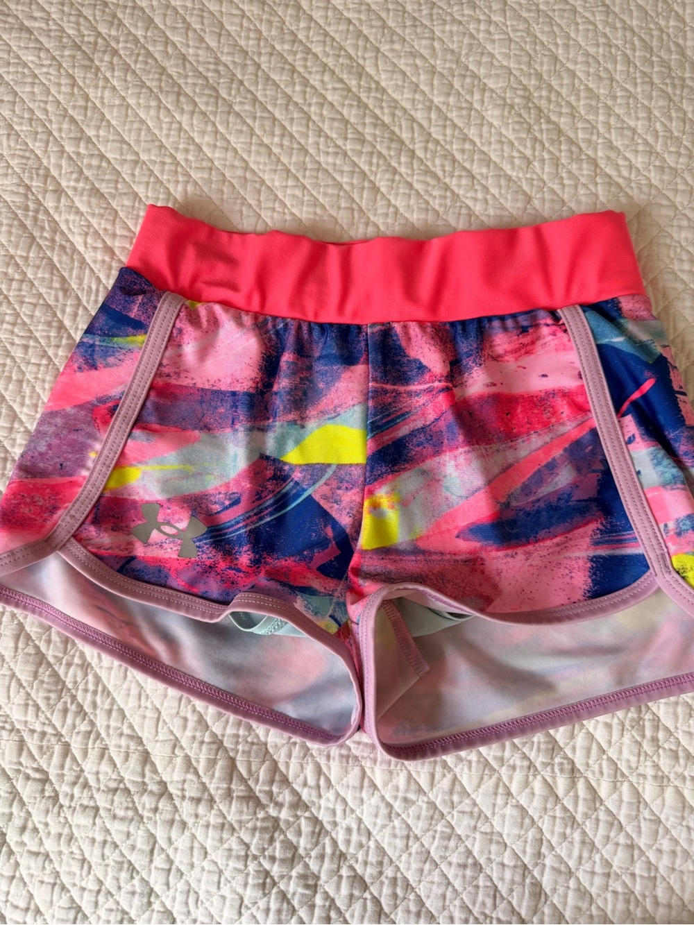 Under Armour Girls' Neon Pink Multi-Print Athletic Shorts